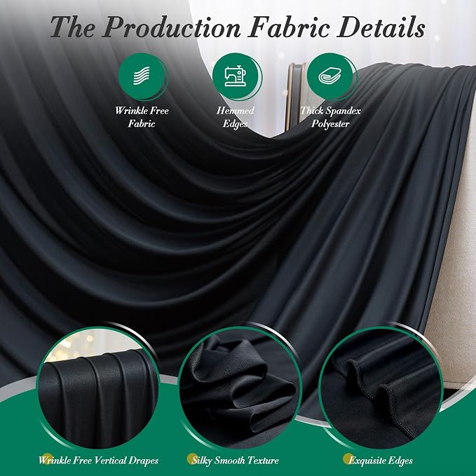 10 ft x 8 ft Wrinkle Free Black Backdrop Curtain - Image 4