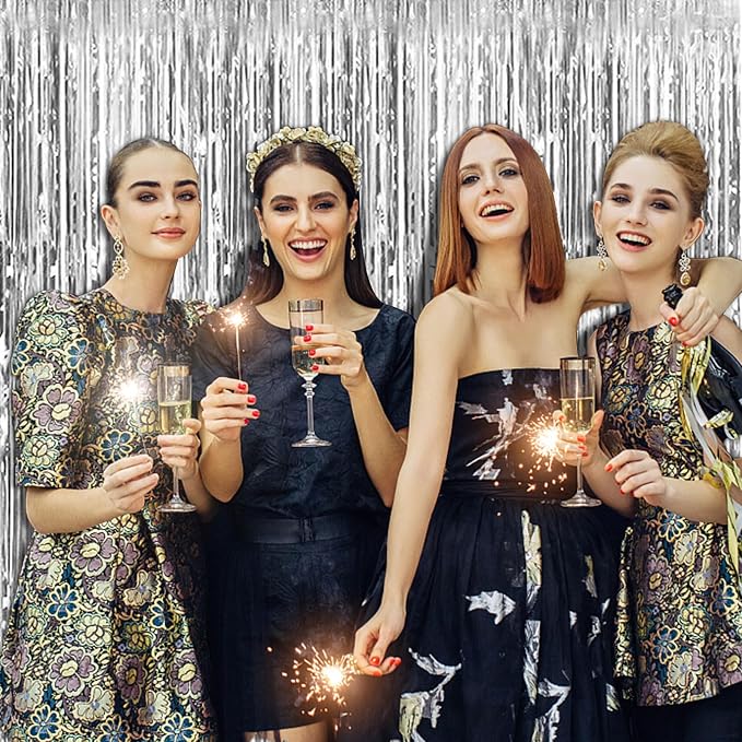 5 Pack Silver Backdrop Curtain Party Decorations Foil Fringe Backdrop Silver - Image 5