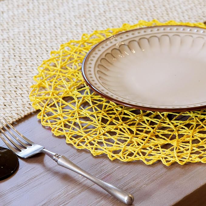 AHHFSMEI Paper Braided Round Placemats Set of 8 Natural Non-Slip Heat Resistant - Image 4
