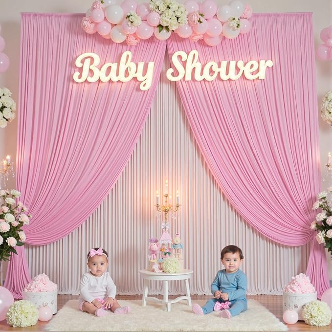 20×14 ft Pink Wrinkle Free Backdrop Curtain, Soft Silky Polyester Wedding - Image 8