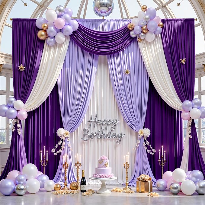 50ft×12ft Wrinkle Free Purple Backdrop Curtain - Image 4