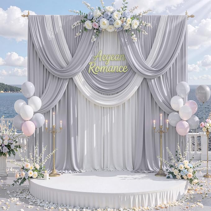 20 ft x 10 ft Wrinkle Free Silver Backdrop Curtain - Image 8