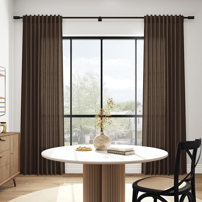 Chocolate Linen Curtains 84 Inch Length 2 Panels Set - Image 6