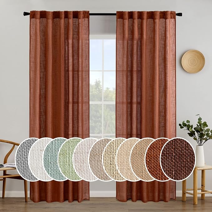 MIULEE Burnt Orange Fall Linen Curtains by MIULEE