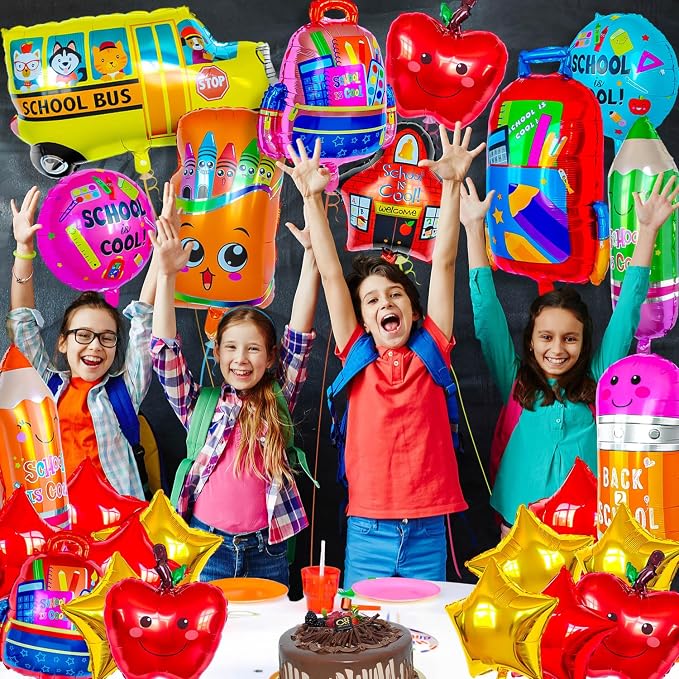 80 Pcs Back to School Balloons, Colorful Bus School Pencil Apple Crayon Foil - Image 5