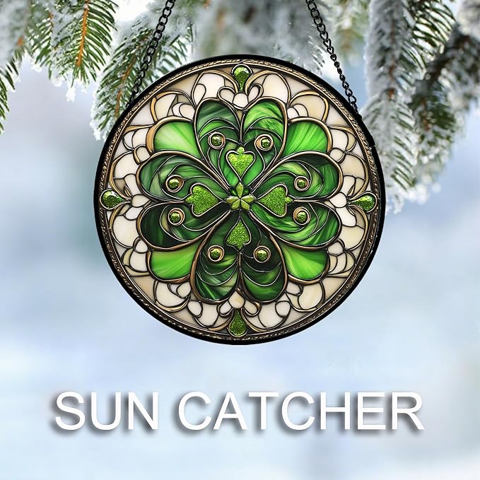 DASTOLL Stained Glass Window Hanging St. Ripak Festival Green Lucky Clover 7.8" - Image 4