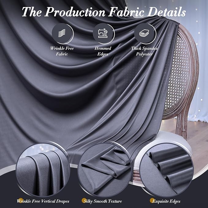 40 ft x 10 ft Wrinkle Free Charcoal Backdrop Curtain - Image 5