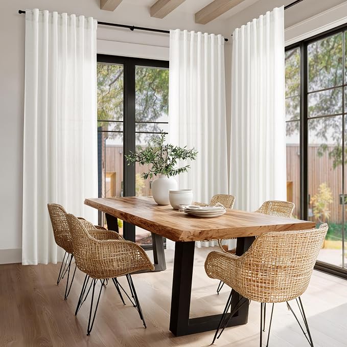 Beige White Linen Curtains for Living Room 92 Inches Long Back Tab and Rod - Image 8