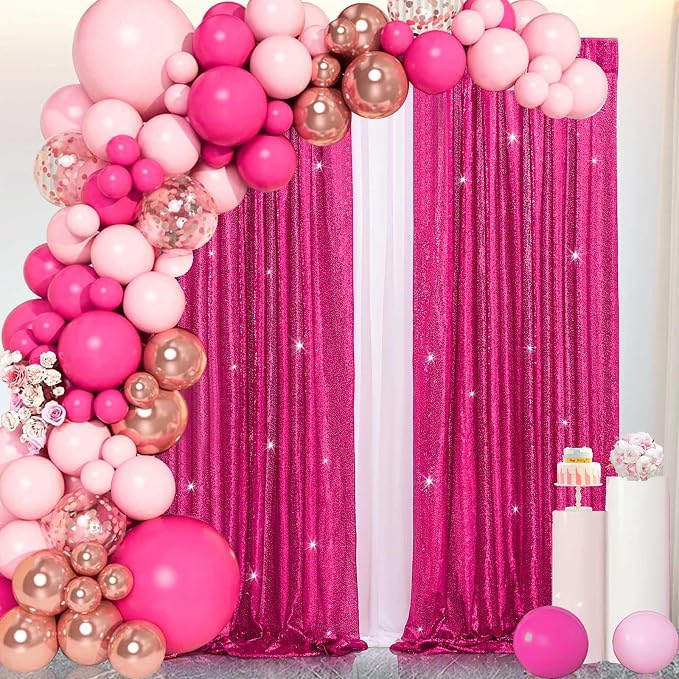 Fuchsia Sequin Backdrop Curtains 4 Pcs 2ftx8ft Glitter Shimmer Fabric | Sparkly - Image 7
