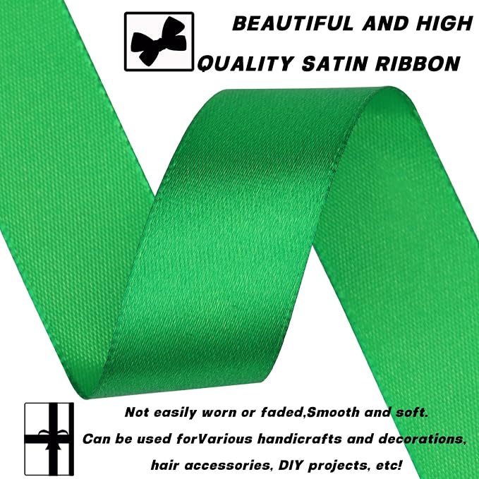 7/8 Inch 60 Yards Green Satin Craft Ribbon-Single Face Polyester Ribbon - Image 3