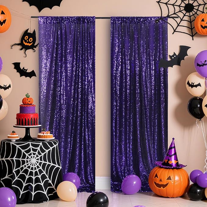 Poise3EHome Purple Sequin Backdrop Curtains, 2 Panels 2FTx8FT Glitter Background - Image 5