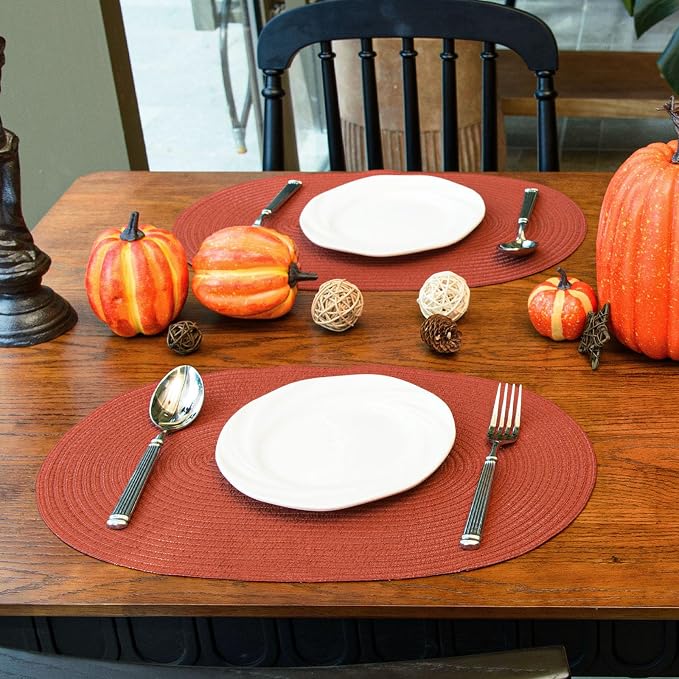 Placemats Set of 6, Woven Oval Braided Dining Table Mats | 12 x 17.5 Inch Size - Image 5