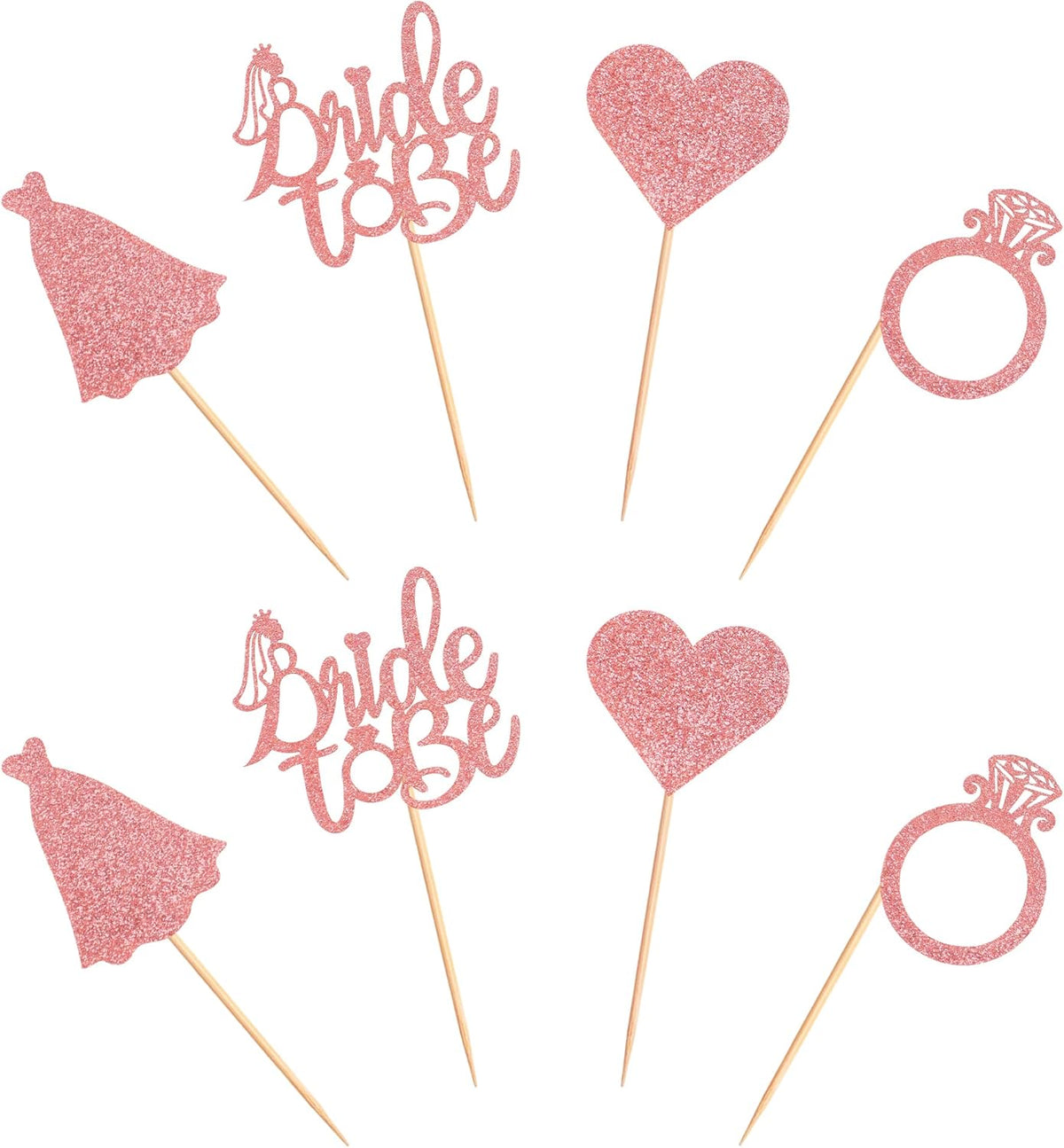 Pack of 24 Bride to Be Cupcake Toppers with Heart Ring Dress Bridal Shower Cupcake Picks Wedding Engagement Bachelorette Party Cake Decorations Supplies - Rose Gold Glitter