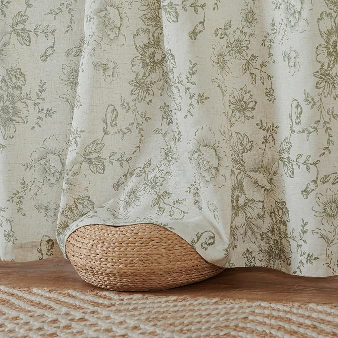 jinchan Green Floral Linen Curtains Lined 96 Inch Vintage Back Tab 2 Panels | - Image 8