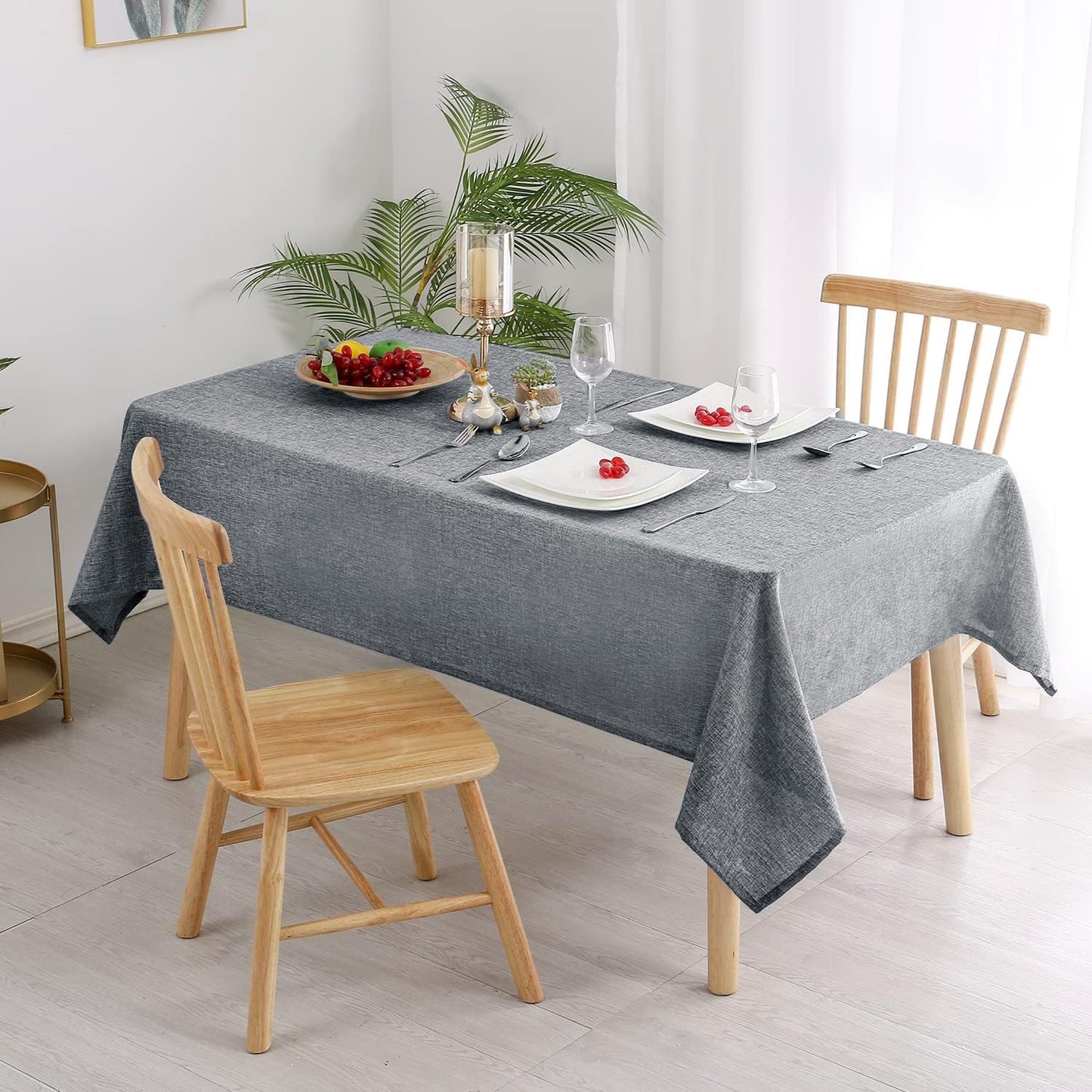 Hiasan Faux Linen Rectangle Tablecloth - Wrinkle and Stain Resistant Washable Table Cloth for Kitchen Dining Room Holiday Table Cover for Party Dinner, Grey, 30 x 60 Inch