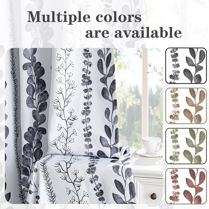 Boho Blackout Leaves Patterned Curtains 72 Inch Long 2 Panels Set - Image 3