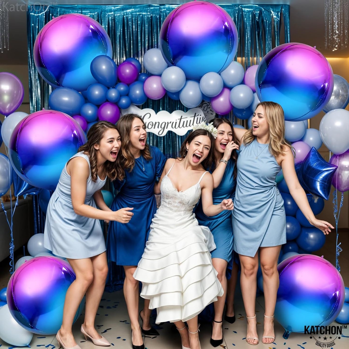KatchOn, Purple Galaxy Balloons - 22 Inch, Pack of 6 | Round 4D Metallic Balloon for Galaxy Birthday Party Decorations | Halloween Balloons for Halloween Decor | Mermaid, Birthday Party Decorations