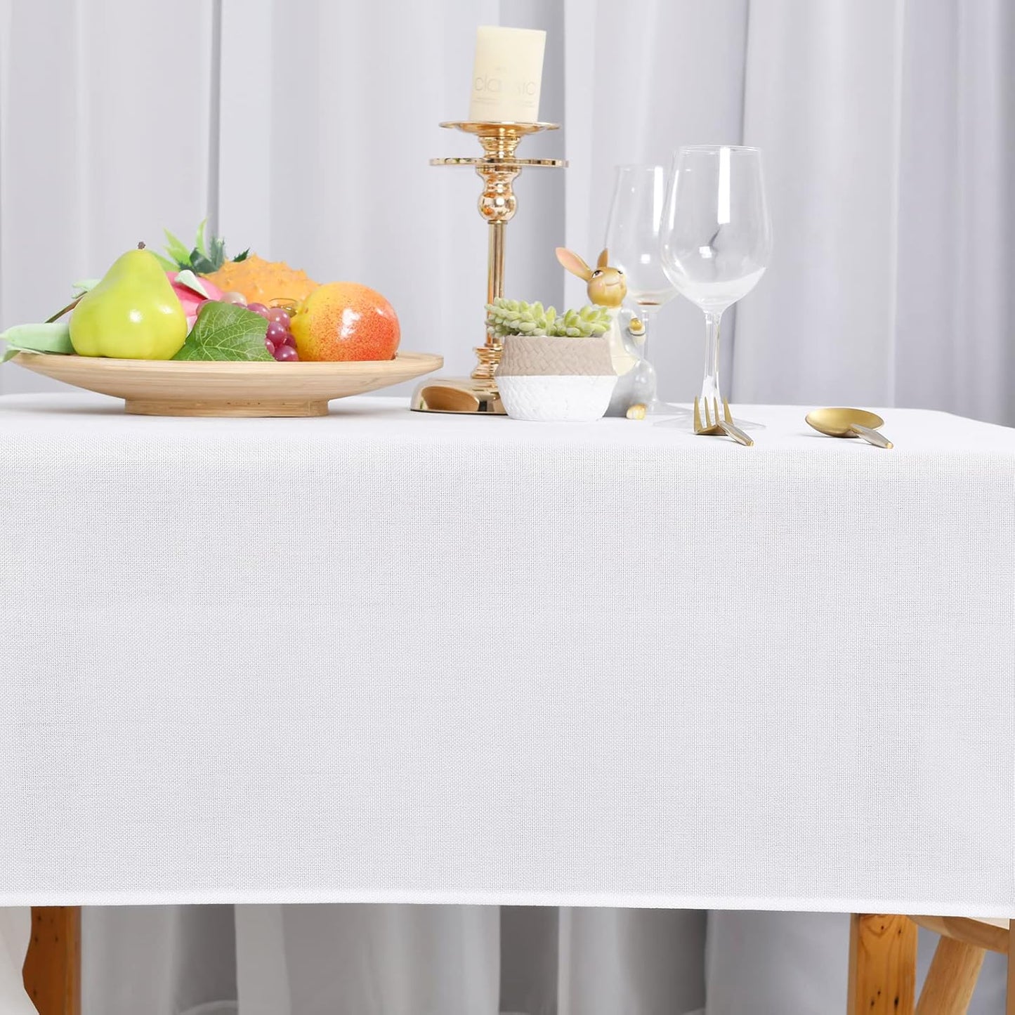 Hiasan 2 Pack Faux Linen Rectangle Tablecloth - Wrinkle and Stain Resistant Washable Table Cloth for Kitchen Dining Room Holiday Table Cover for Party Dinner, White, 54 x 120 Inch