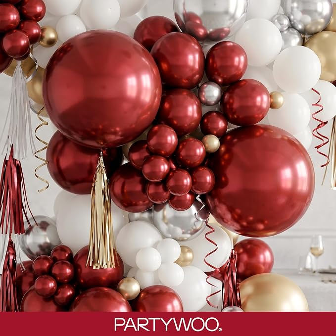 PartyWoo Burgundy Balloons 127pcs Dark Chestnut Red Maroon Color | 36 18 12 10 - Image 8