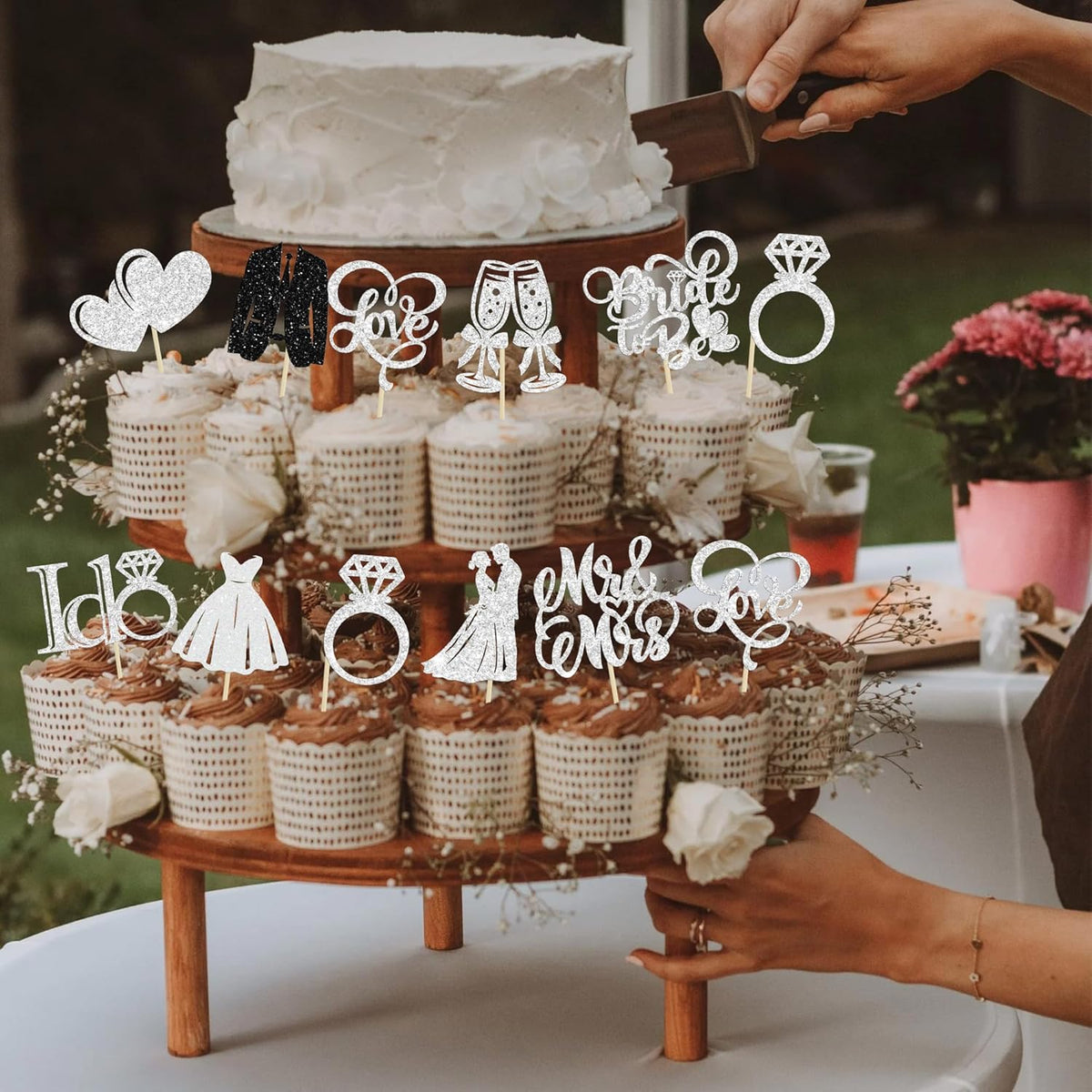 Gyufise 30Pcs Bride to Be Cupcake Toppers Glitter Diamond Ring I Do Love Cupcake Picks Miss to Mrs Bridal Shower Wedding Engagement Bachelorette Cake Decoration Silver