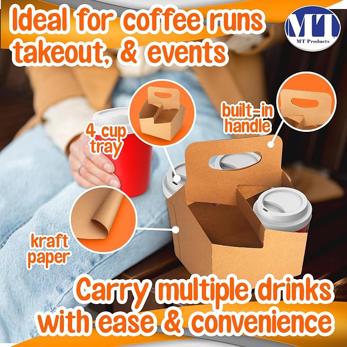 MT Products Kraft 4 Cups Drink Carrier 6.5" x 6.5" x 9" - Image 3