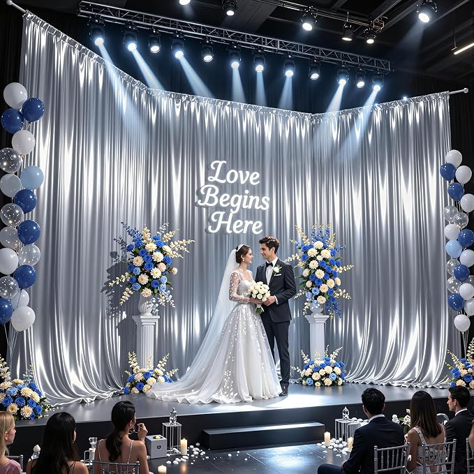 40x10ft Silver Glitter Backdrop Curtain - Image 2