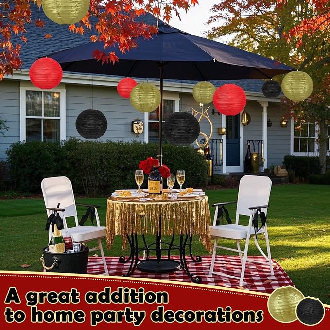 12 Pack Red Black and Gold Paper Lanterns - Image 7