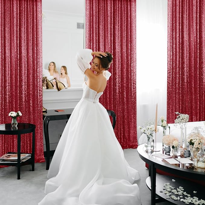 2×8FT-2PCS Burgundy Red Sequin Backdrop Curtains Panels, Photography Backdrop - Image 4