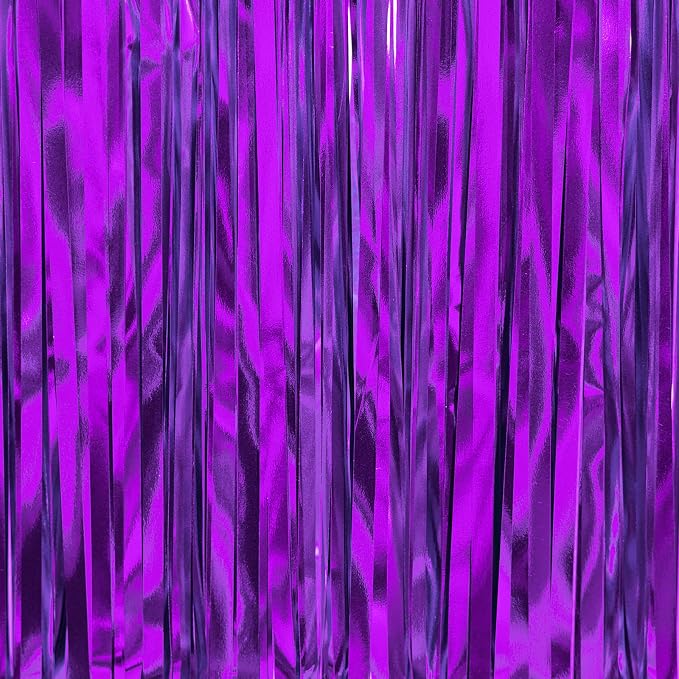PartyWoo Purple Metallic Tinsel Streamers 8.2FT 3pcs Foil Fringe Curtain | - Image 2