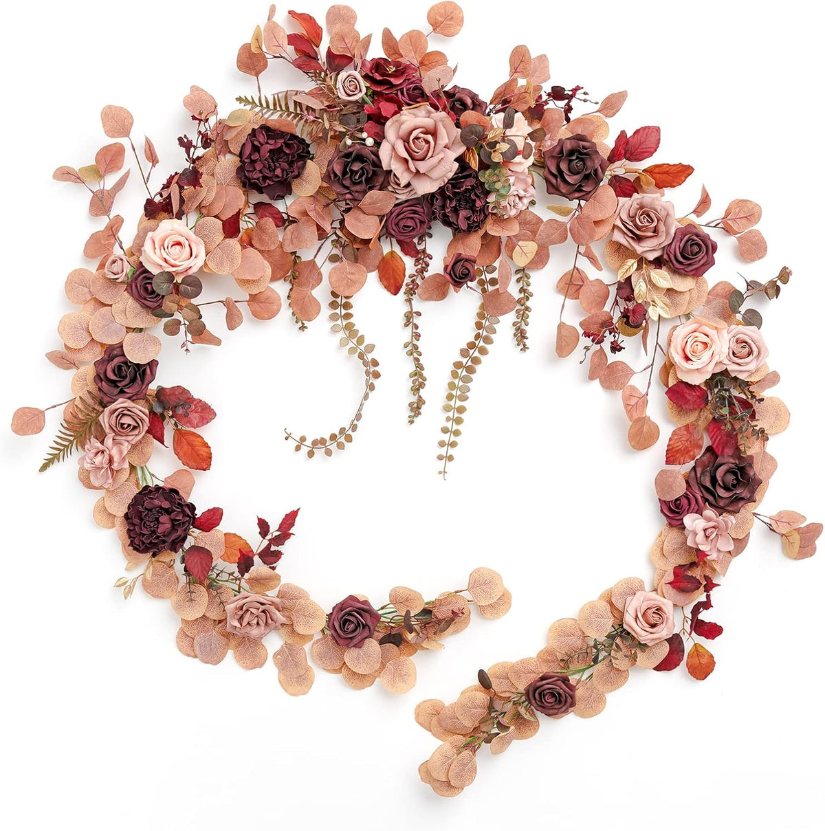 Ling's moment 9FT Eucalyptus and Willow Leaf Garland with White Flower, Handcrafted Wedding Sweetheart Table Centerpieces Head Table Decor Arch Backdrop Decorations for Wedding | Burgundy & Dusty rose