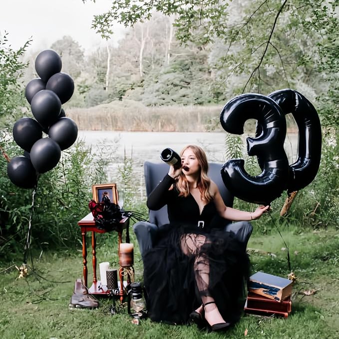 Black Number 30 Balloons, 40 Inch Black Mylar Foil Number 3 & 0 Balloons - Image 8