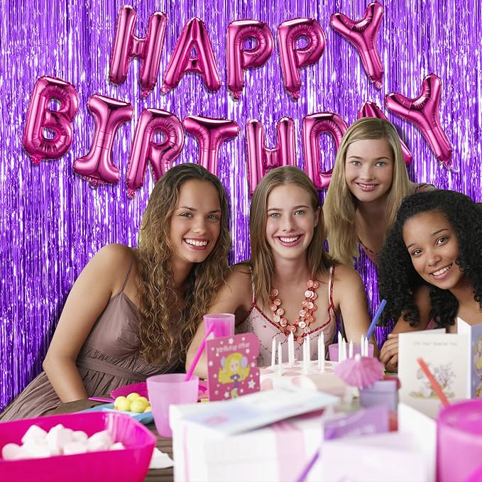 5 Pack Purple Backdrop Tinsel Streamers Foil Fringe Backdrop Halloween Party - Image 3