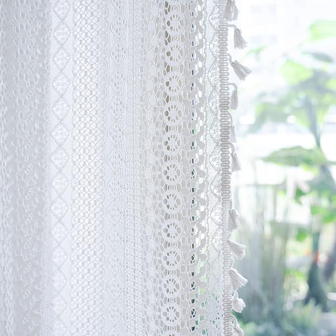 Sutuo Home Boho Sheer Curtain Valance Crochet Lace - Image 6