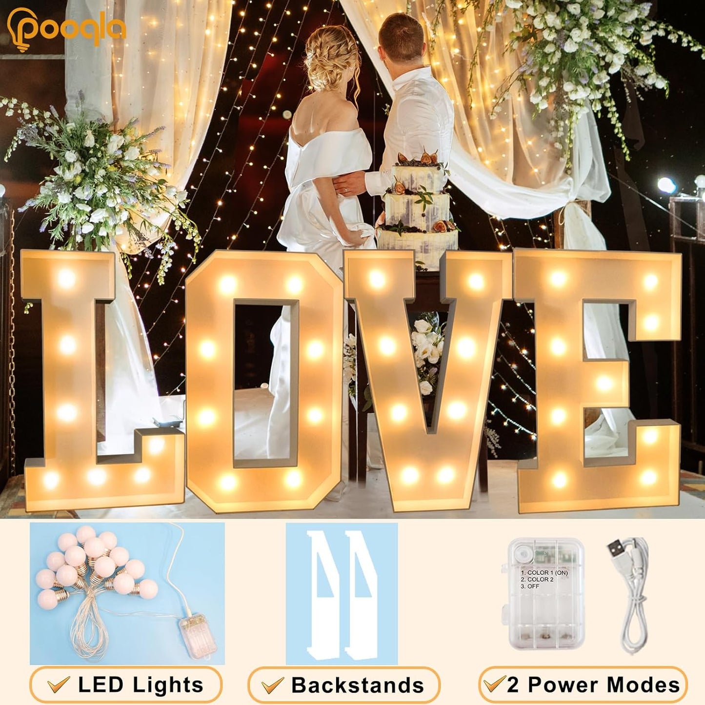 Pooqla 3FT Light Up Marquee Letters, Cool White and Warm White LED Large Lighted Marquee Letters, Giant Mosaic Letter Sign for Balloons Birthday Anniversary Wedding Party Decoration, LED Letter K