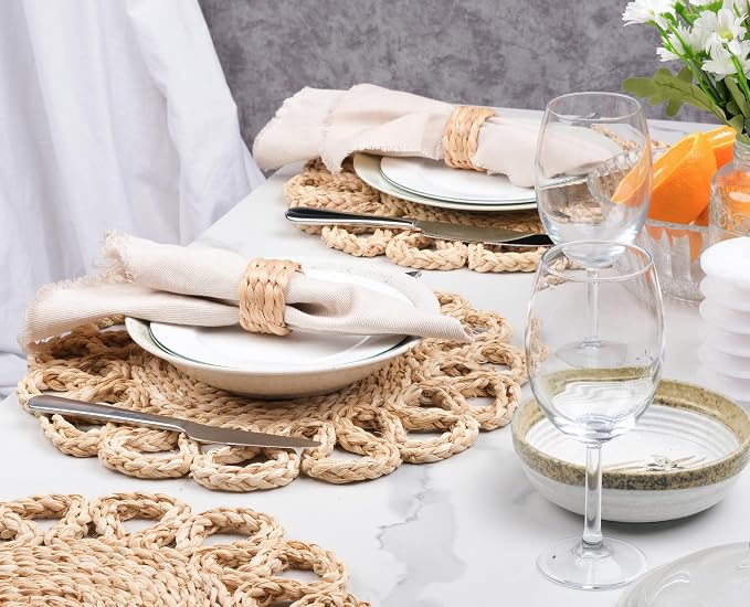 13.8" Corn Husk Woven Round Placemats Set of 4 - Image 3