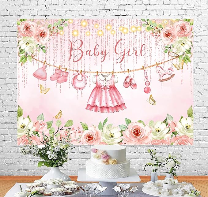 InMemory Baby Girl Baby Shower Backdrop Pink Floral Baby Shower Decorations - Image 4