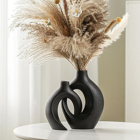 Lvases Snuggle Hollow Modern Ceramic Vase Set of 2 Nordic Pampas Grass Vase | by modernhomedecoration