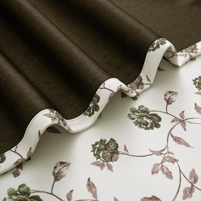 Beauoop Floral 100% Blackout Curtains Bedroom Green Brown 52x96 2 Panels | Rose - Image 6