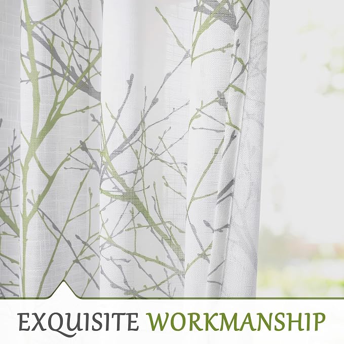 FMFUNCTEX Linen Sage Green White Semi Sheer Curtains 108 Inch Long 2 Panels | - Image 8