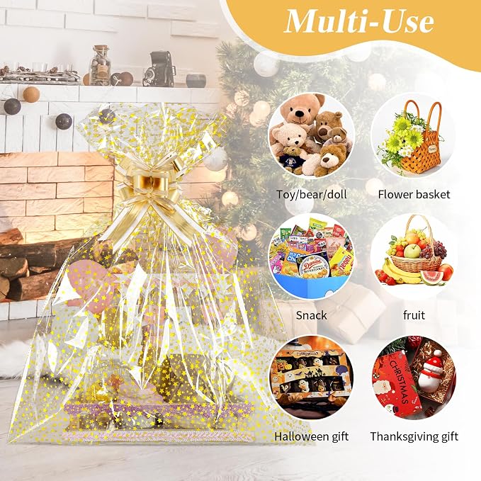 COQOFA 10 Pieces Large Cello/Cellophane Bags, 24x 30 Inches Clear Basket Gift - Image 6