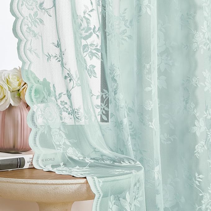 Aqua Lace Curtains 72 Inch Length 2 Panels by SEEKRIGHTHomeDecor