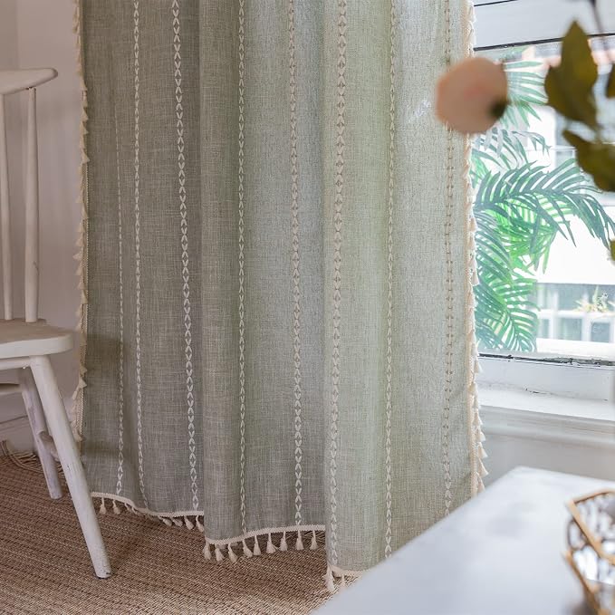 RoomTalks Sage Green Modern Farmhouse Textured Curtains - Image 3