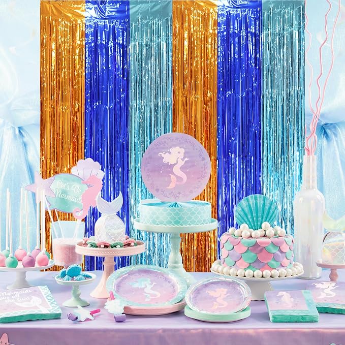 Voircoloria Blue Orange Foil Fringe Backdrop Curtains, 2 Pack | Tinsel Streamers - Image 7