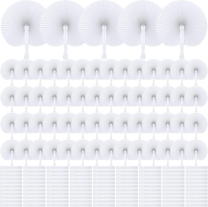 MCEAST 160 Pack Folding Wedding Paper Fans White Handheld Folding Fan Round by MCEAST