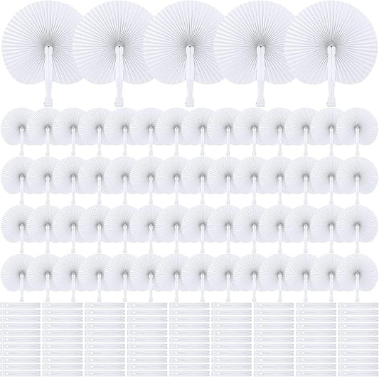 MCEAST 160 Pack Folding Wedding Paper Fans White Handheld Folding Fan Round by MCEAST