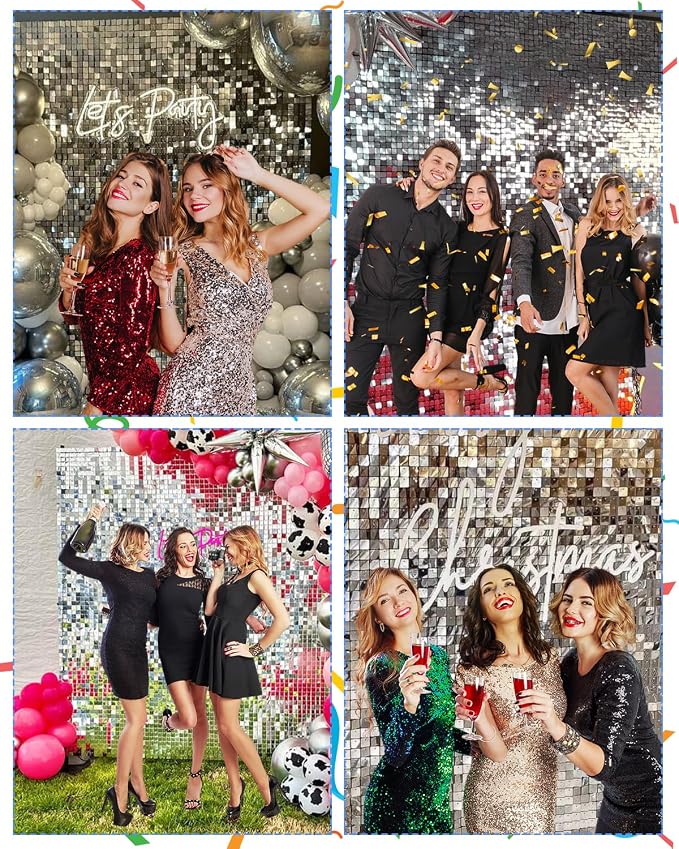 Silver Shimmer Wall Backdrop 48 Panels Cover 8 x 6 Ft, Photo Backdrops - Image 6