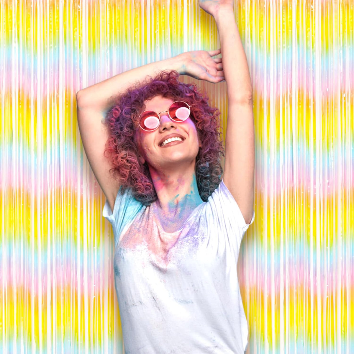 2 Pack Pastel Rainbow Foil Fringe Backdrop Curtains, Tinsel Streamers Birthday Party Decorations, Fringe Backdrop for Baby Shower, Gender Reveal, Birthday Party
