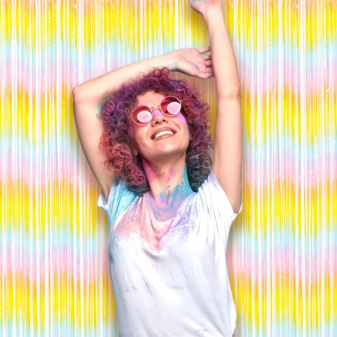 Voircoloria Pastel Foil Fringe Backdrop Curtains, 2 Pack | Tinsel Streamers - Image 5