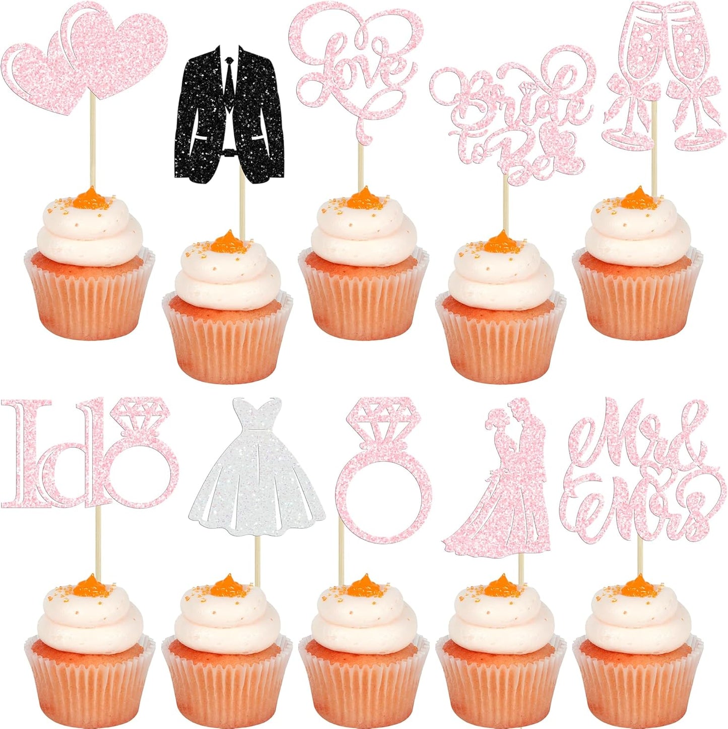 Gyufise 30Pcs Bride to Be Cupcake Toppers Glitter Diamond Ring I Do Love Cupcake Picks Miss to Mrs Bridal Shower Wedding Engagement Bachelorette Cake Decoration Light Pink