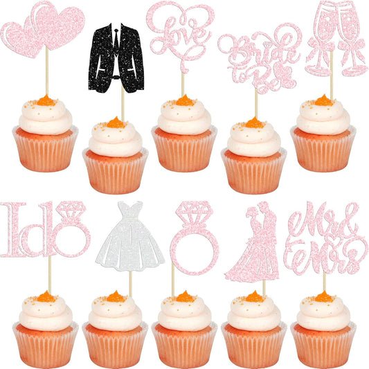 Gyufise 30Pcs Bride to Be Cupcake Toppers Glitter Diamond Ring I Do Love Cupcake Picks Miss to Mrs Bridal Shower Wedding Engagement Bachelorette Cake Decoration Light Pink